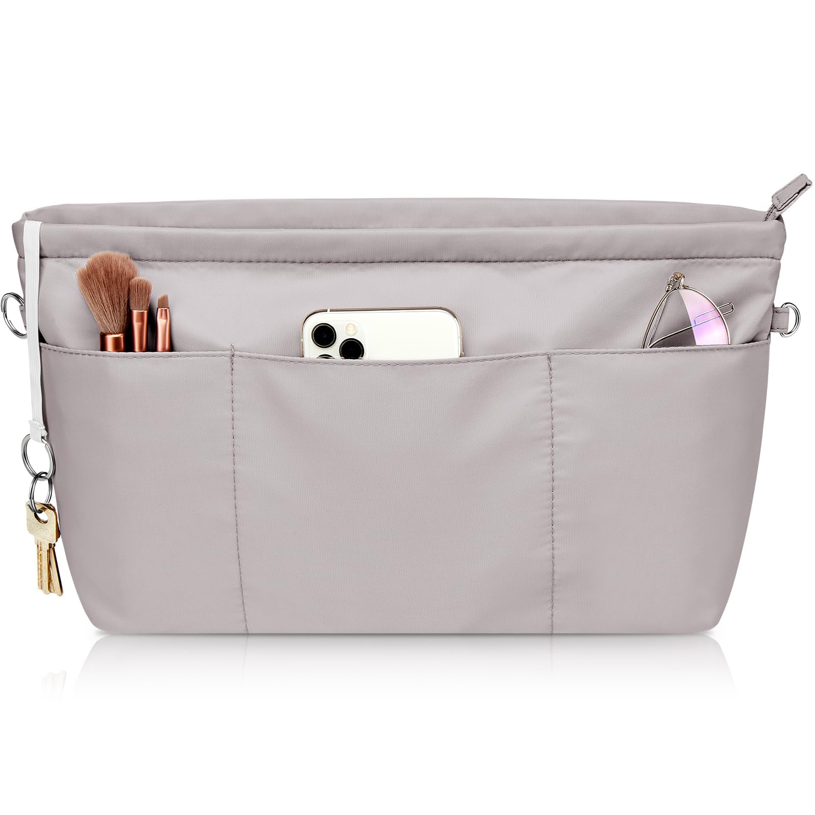 AzoneeAzonee Nylon Handbag Organiser Insert - Multi Pocket, Waterproof, Cosmetic Bag, Portable Organizer for Women - Grey