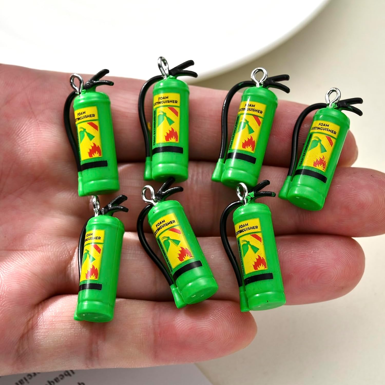 YEYULIN 10 Pcs Green 3D Fire Extinguisher Pendant, DIY Charms for Necklace Keychain Craft, Resin Pendant for Jewelry Making, Fireman Theme Accessories image 4