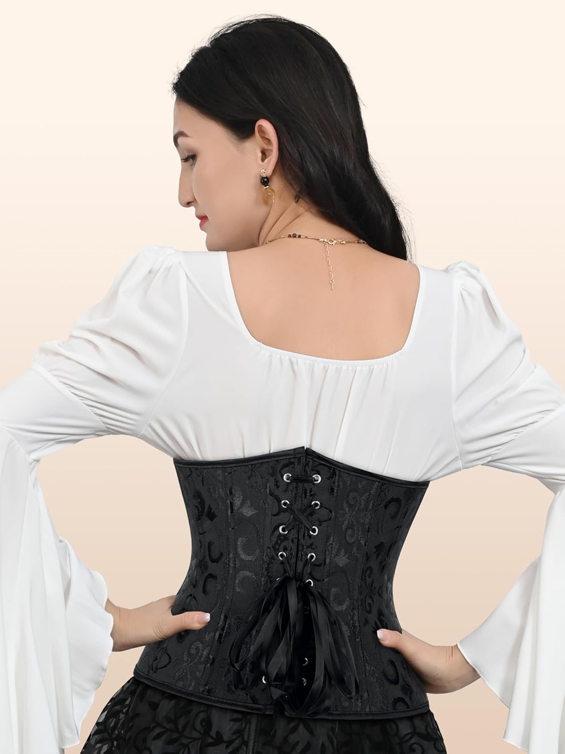 Zhitunemi Halloween Costumes Woman 2025: Black Underbust Corset Top for Women Pirate Costume - Corsets for Pirate Theme Party - Image 4