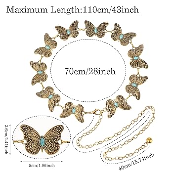 BUTTERFLY CHAIN BELT 340T チェーンベルト 蝶 y2k Butterfly Chain Belt Perler Butterfly Chain Belt Accessories