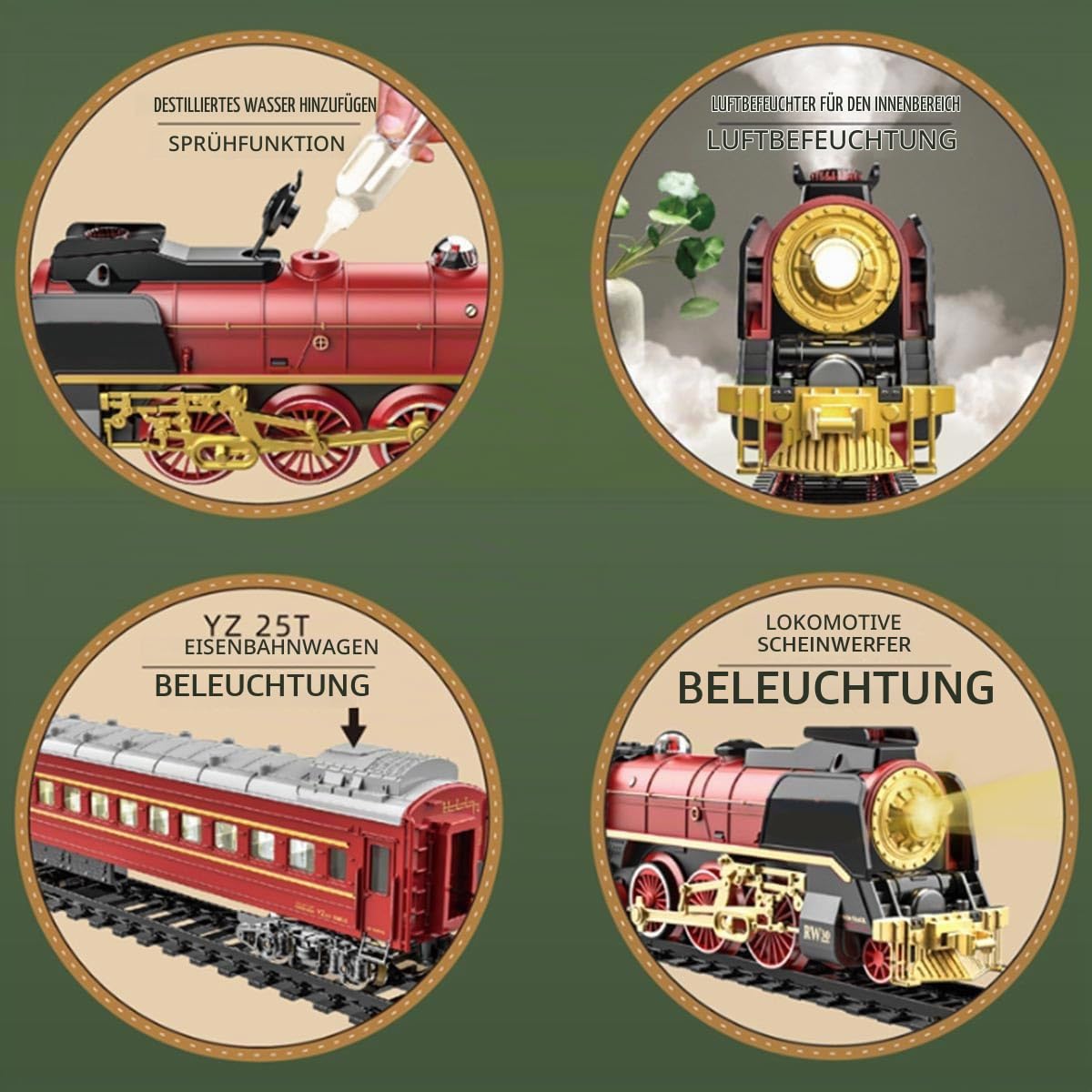 Modelleisenbahnset Für Erwachsene, Vintage Weihnachtszugset Mit Licht, Dampf Und Rauch – Ovalbahn Modelleisenbahn Mit Wagen Für Die Weihnachtsdekoration