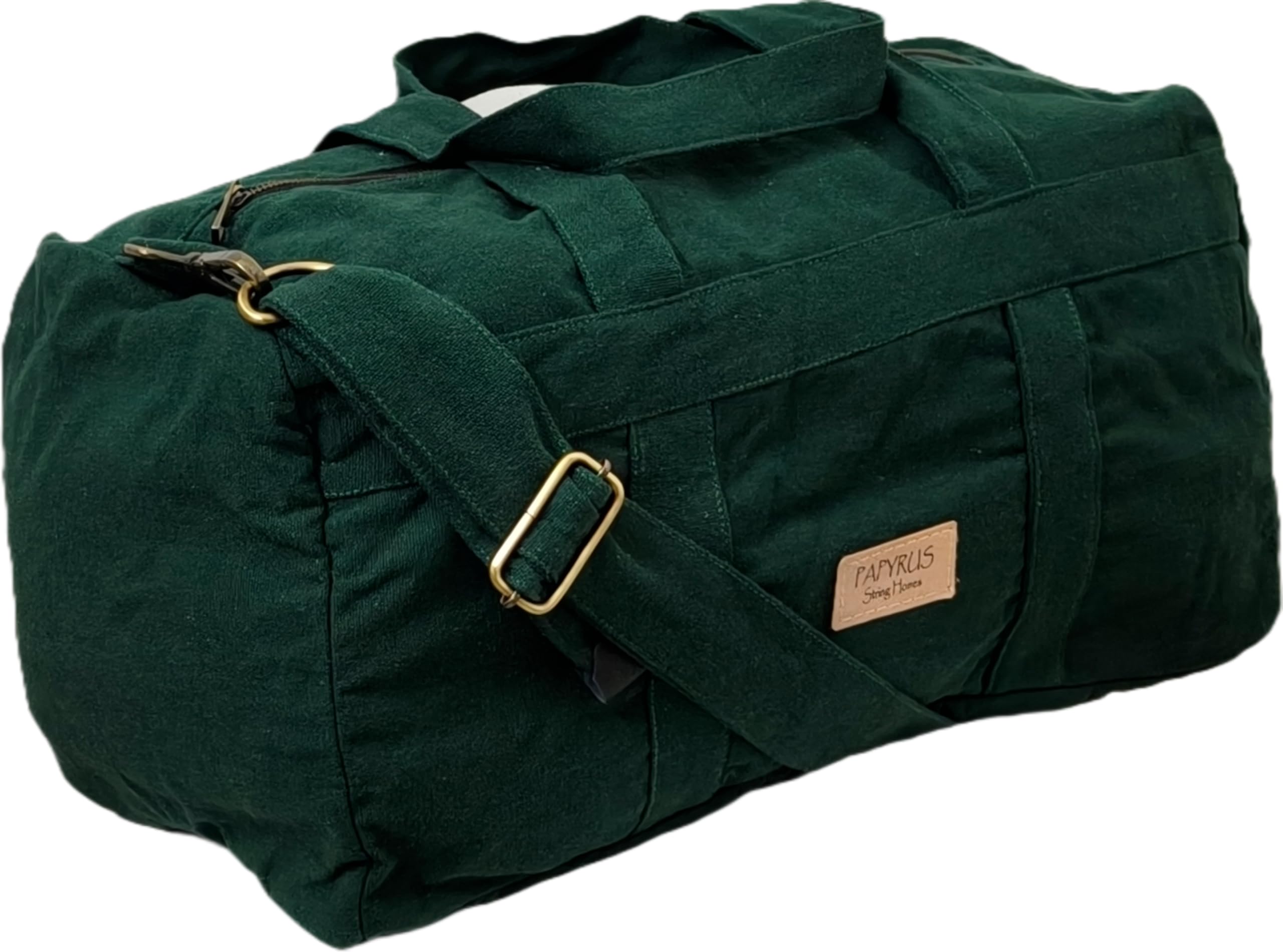 Canvas Duffle Bag, XL (40 L), Adjustable Shoulder Strap,Metal Zipper,Handmade,Organic,Highly Durable/Washabel/Sustainable (Bottle Green)-image-49