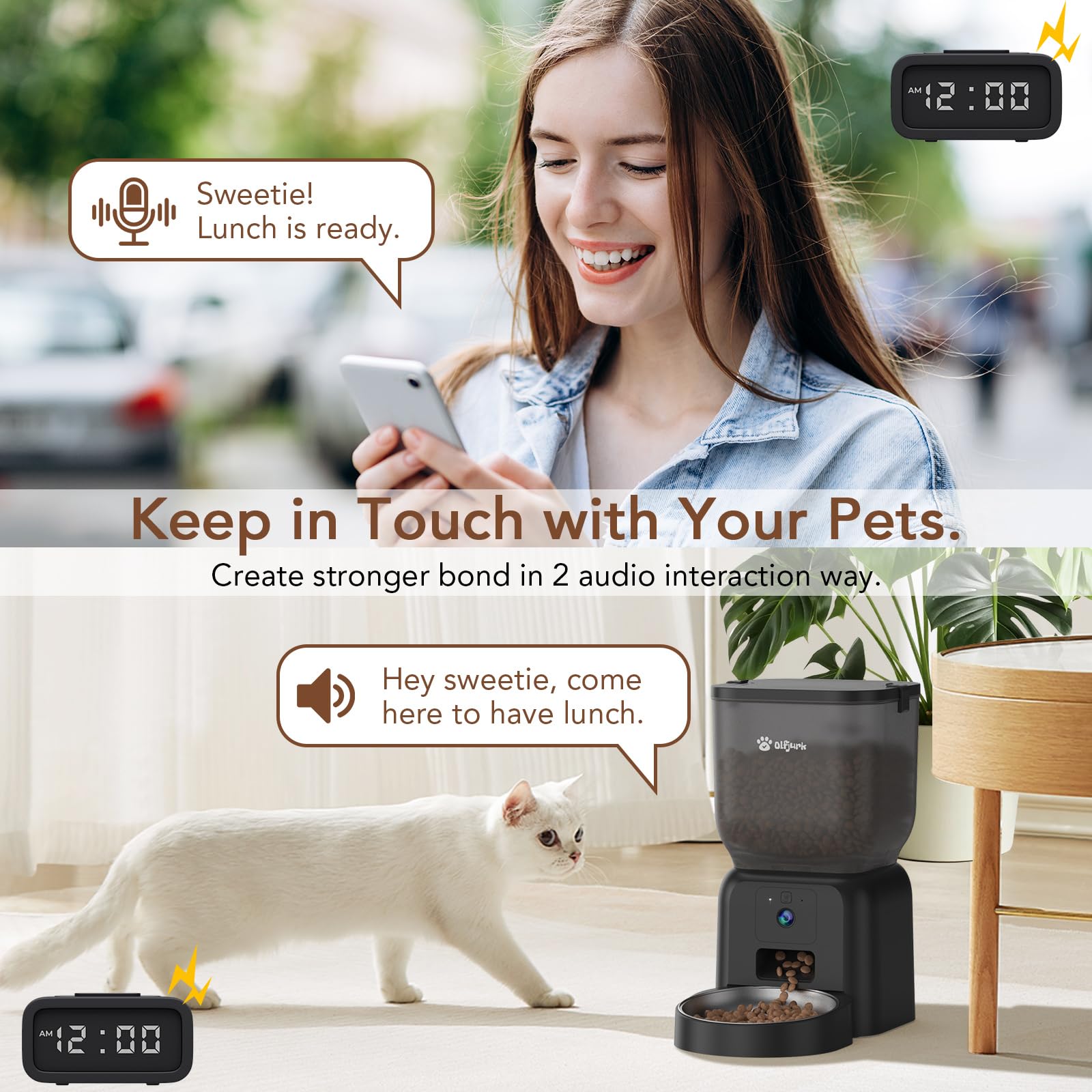 Automatic Dog & Cat Feeder,APP Controlled with Freshness Preservation, 4L Timed Cat Feeder with Timer Programmable, HD Camera for Voice and Video Recording (Black - image 3