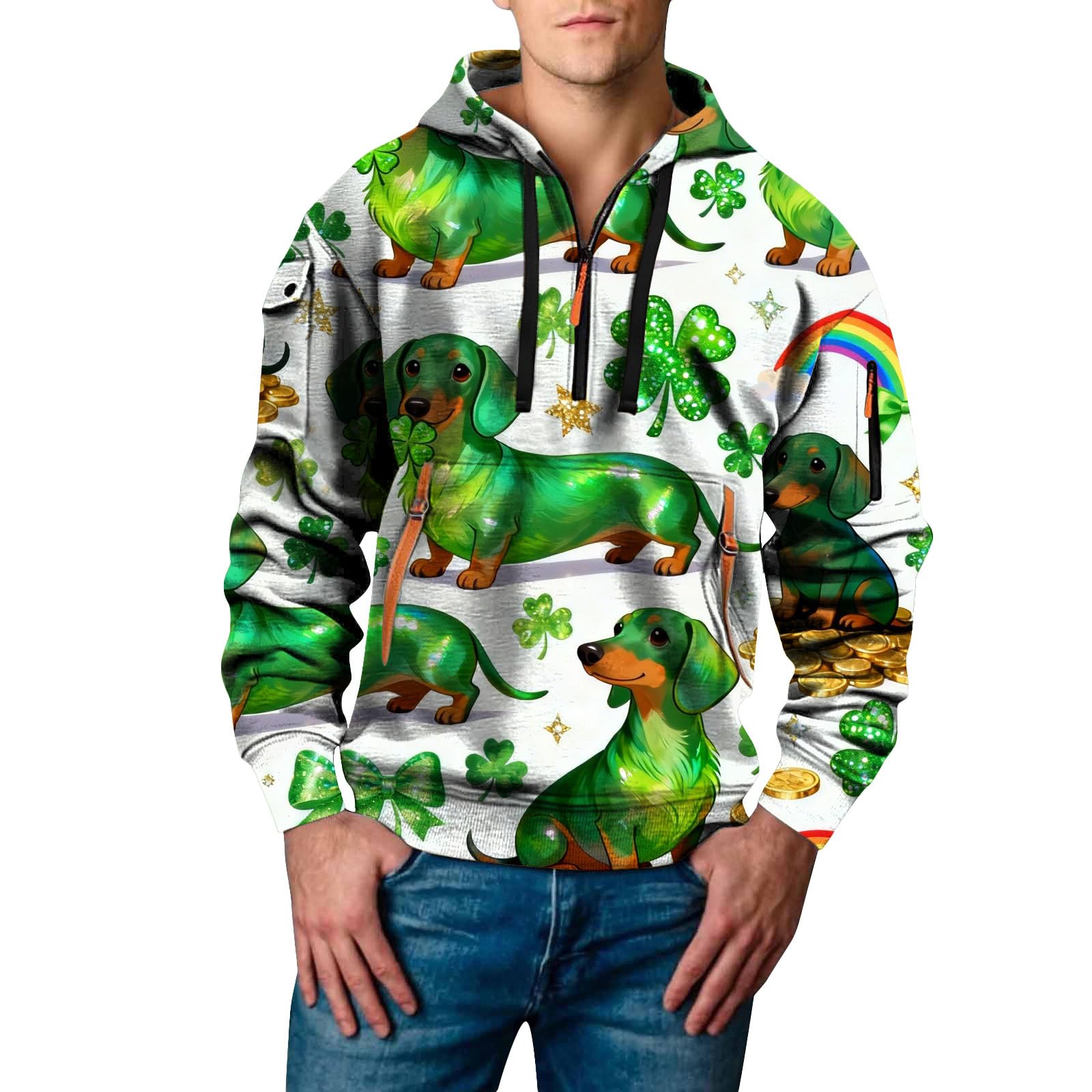 Sudaderas con Capucha Corta Camisa para Hombre, del Día De San Valentín, Manga Larga, Atuendo, Irlandesa Divertida Etiquetas Gafas (Bronze, L) Larga Hombre Camisetas Sin Ropa Verano