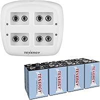 Vista 1 de Tenergy TN136 Smart 4 Bay 9V Cargador con 8 Pack Tenergy 9V NiMH 250mah Baterías Recargables
