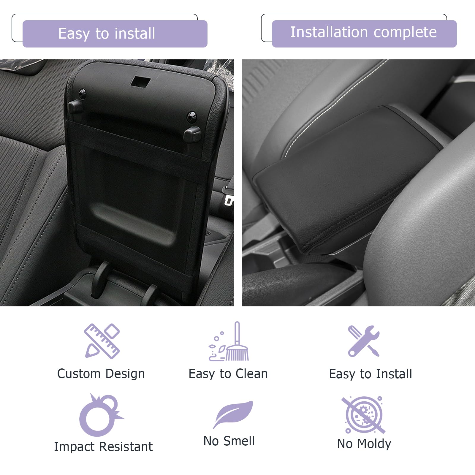 LUWU Compatibile con VW Polo MK6/Taigo/Seat Ibiza 6/Seat Arona KJ7 FR 2018-2024 2025 Copertura per Bracciolo Centrale Coperchio Taigo 2024 Consolle Centrale Coperchio Protettivo in Pelle PU (Nero)