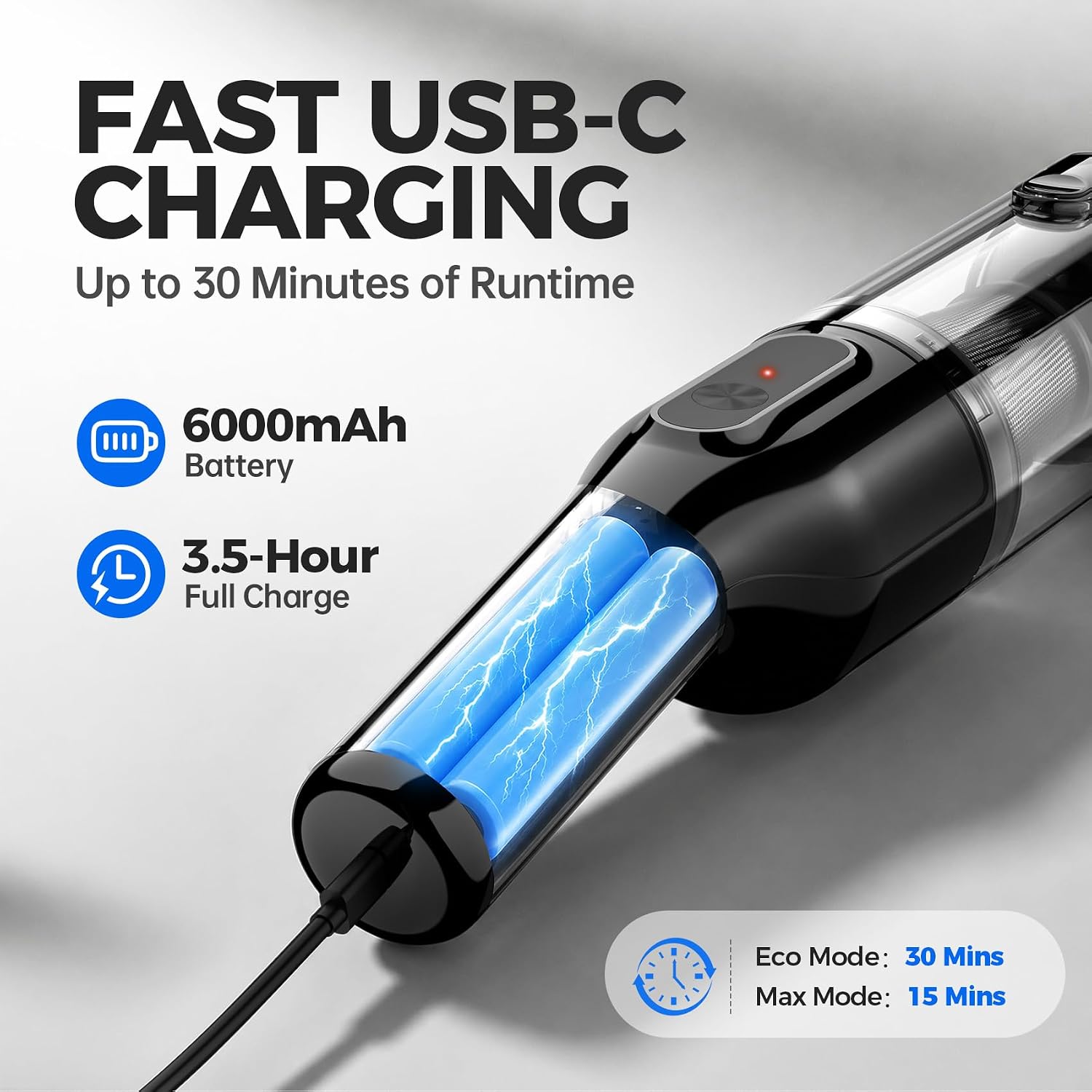dormzie Car Vacuum, Handheld Vacuum Cordless with 19000Pa Powerful Suction,1.3 lbs Lightweight, Type-C Charge, Multiple Accessories for Car Home Office Pet