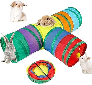 HYLYUN Kaninchentunnel und Röhren, zusammenklappbar, 3-Wege-Häschenversteck für Kleintiere, Spielzeug für Zwergkaninchen, Kaninchen, Meerschweinchen, Kätzchen product image