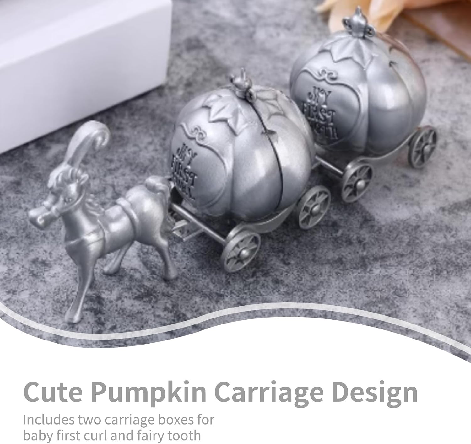 Kids First Curl and Fairy Tooth Keepsake Box, Vintage Pumpkin Carriage Shape Baby Keepsake Box for Child Kids Tooth and Curl Holder