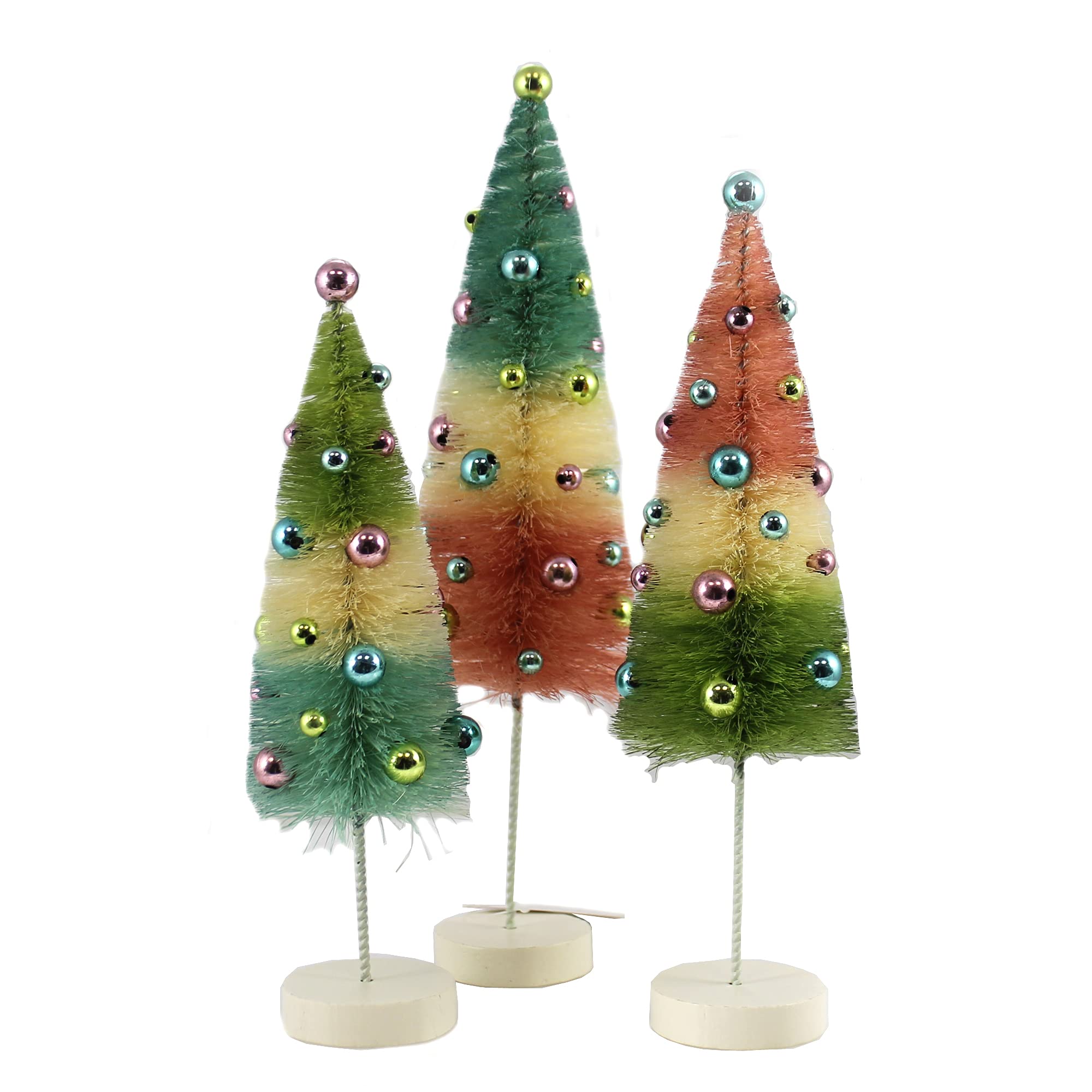 Bethany LoweEaster Pastel Bottle Brush Trees 8.5" - 11" Tall Ball Ornament - Set of 3