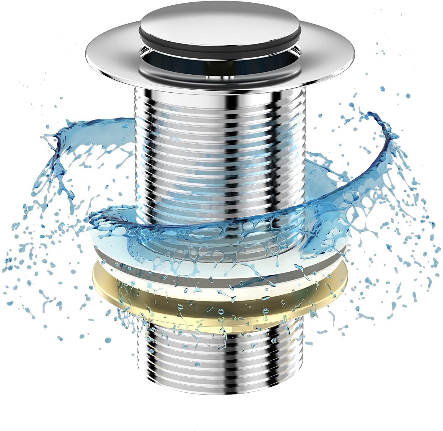 BELOFAY Pop Up Basin Waste - UnSlotted Click Clack Bathroom Sink Plug in Chrome Finish - Modern Sink Waste Kit with Overflows