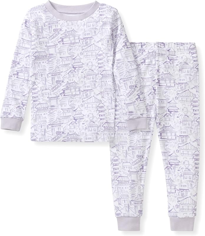 Burt's Bees Pijamas de algodón orgánico para bebés niñas, conjunto de pijama para niños pequeños, 2 piezas | Pijamas suaves, acogedores y ajustados que cuentan con puños elásticos acanalados y estampados pintados a mano para que la hora de dormir sea muy sencilla.