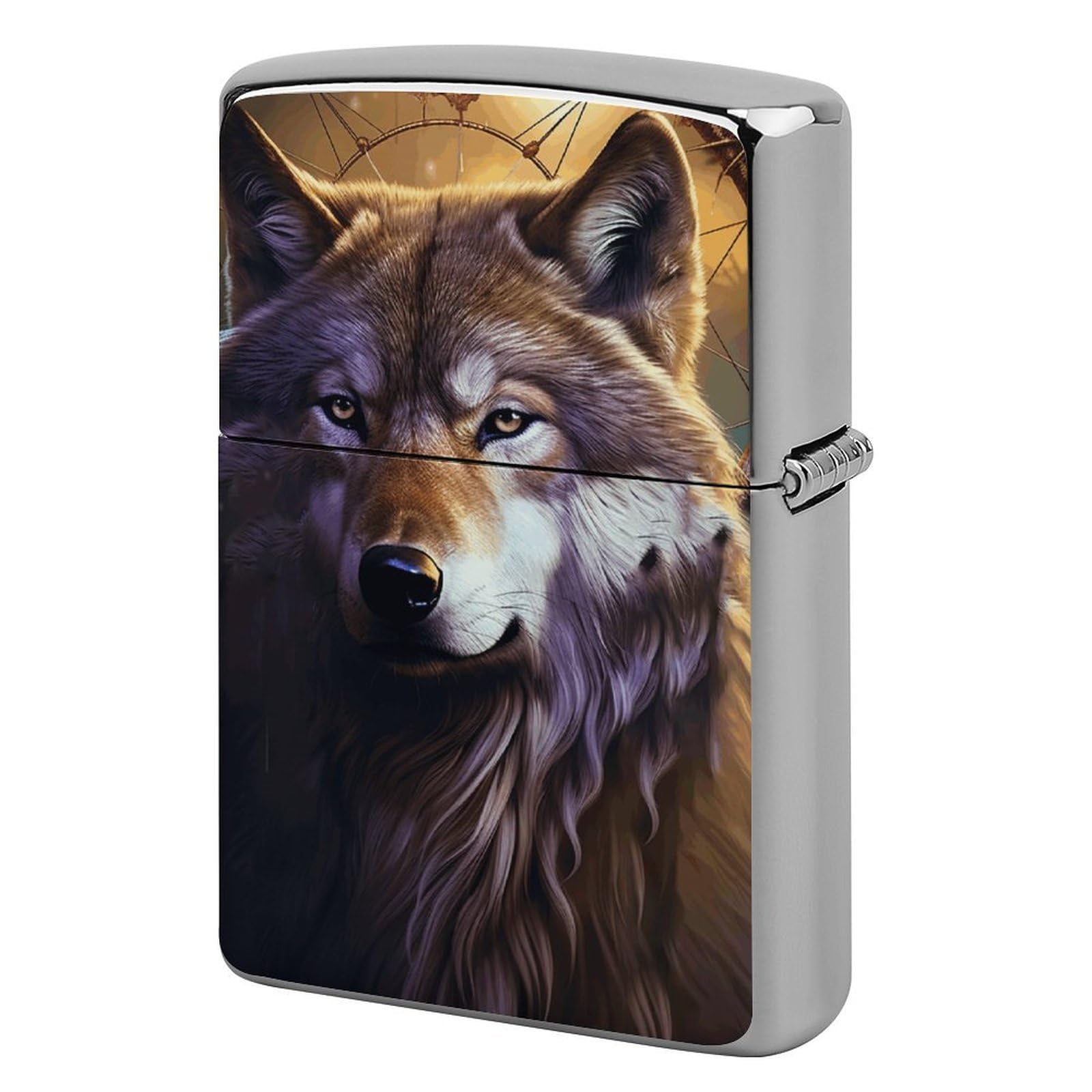 Wolves and Dream Catchers Lighter Case Vintage Metal Lighter Cover Reusable Lighter Protective Sleeve Unique Design Personalized Lighter Sleeve Holder Against Dust and Scratches