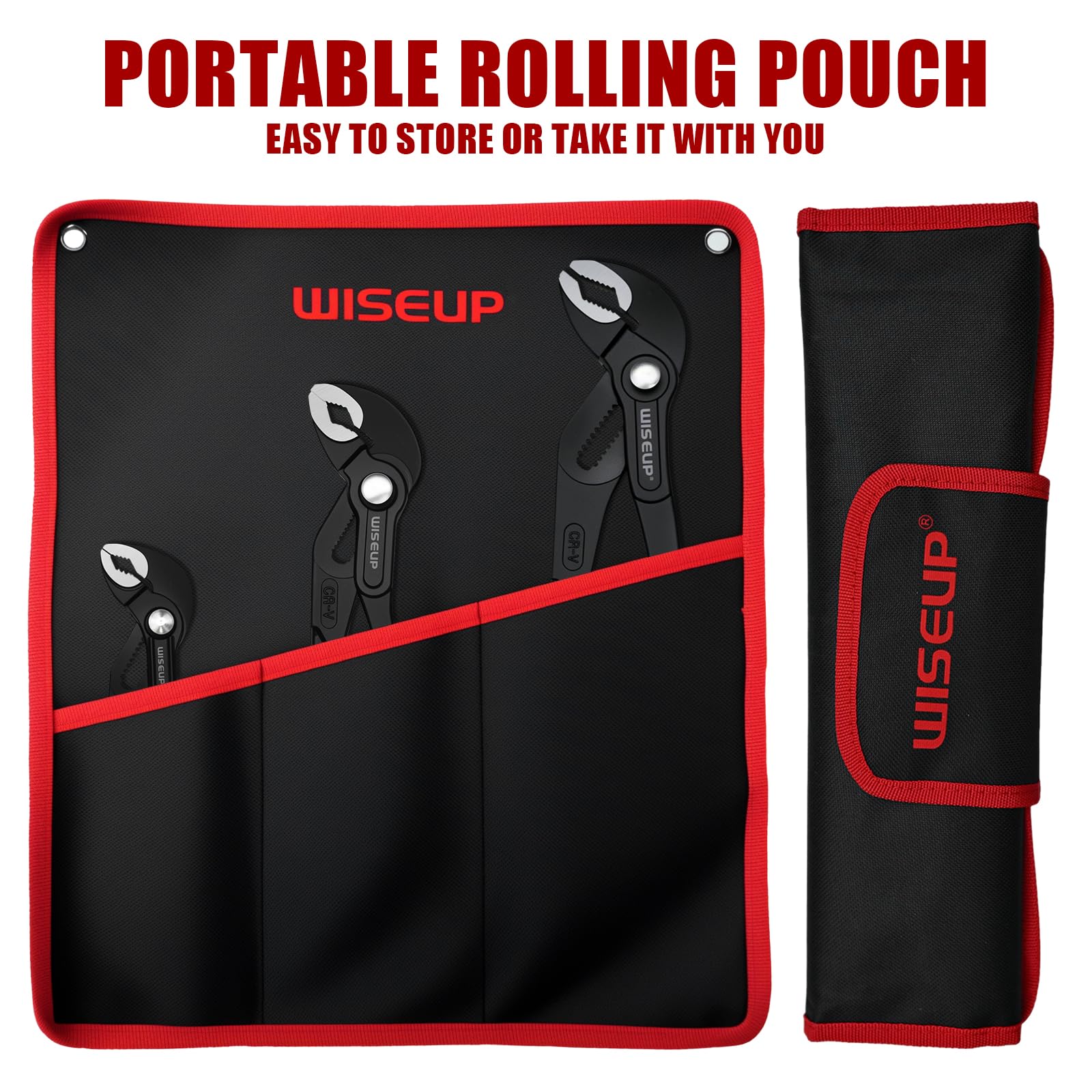 WISEUP Lot de 3 pinces à joint rainuré – Réglable rapidement de 17,8 cm, 25,4 cm et 30,5 cm avec mâchoire lisse – Clé à rainure et languette pour réparation de canaux (7+10+12, 1 Packung)