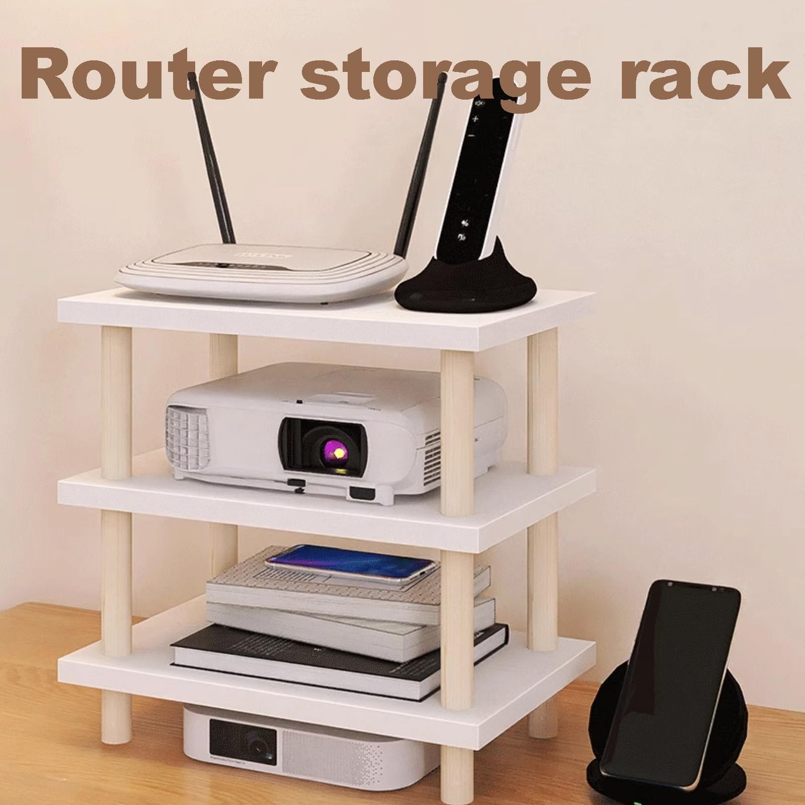 Support de Rangement Wi-FI Multicouche en Bois Massif, Support de routeur Blanc crème, décodeur Multicouche épais et Stable