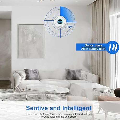 Miniatura 6 de Paquete de 3 detectores de monóxido de carbono y alarma de humo, detectores de humo y monóxido de carbono a pilas con pantalla digital, botón de