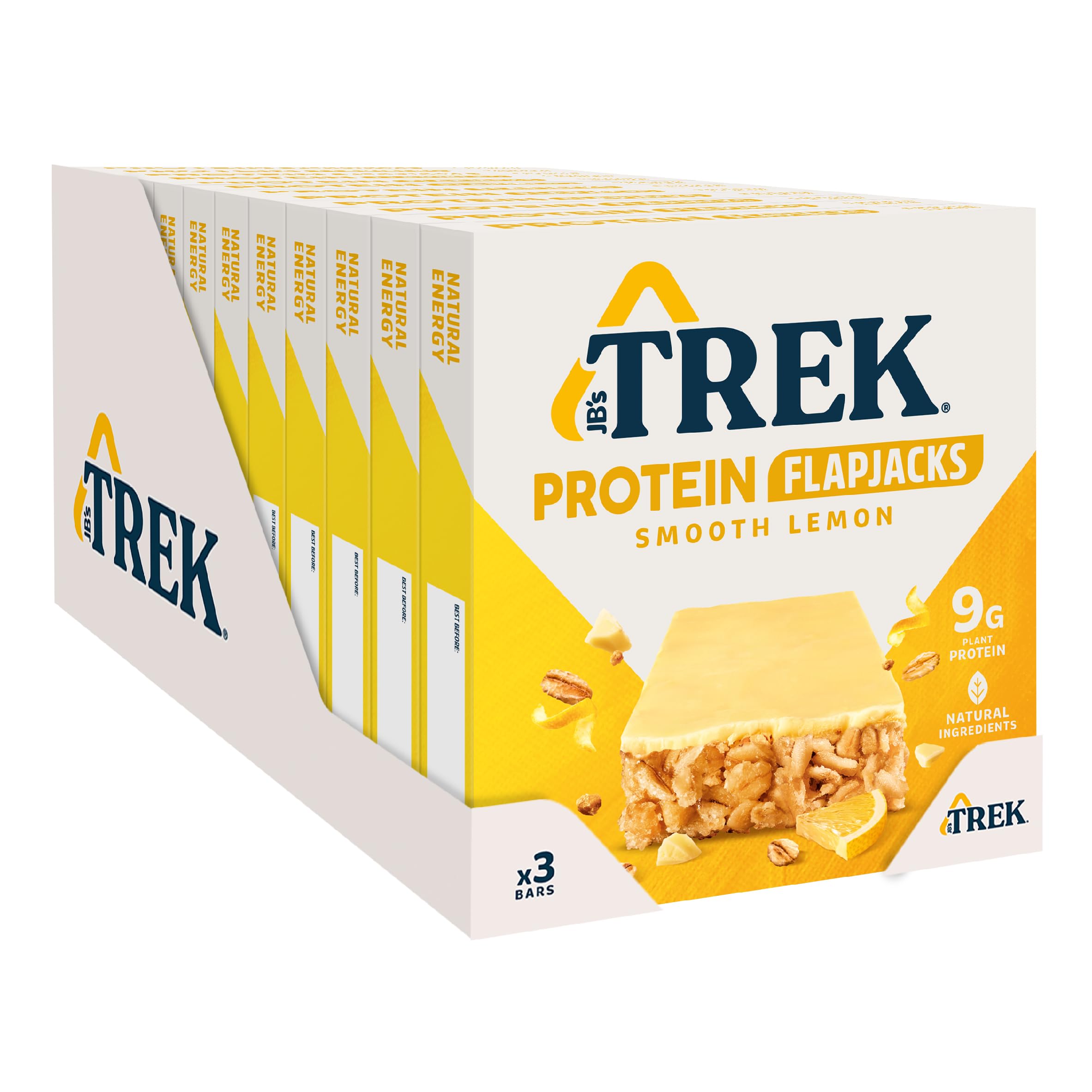 JB's TREKHigh Protein Flapjack Smooth Lemon - Gluten Free - Plant Based - Vegan Snack - 50g x 36 bars