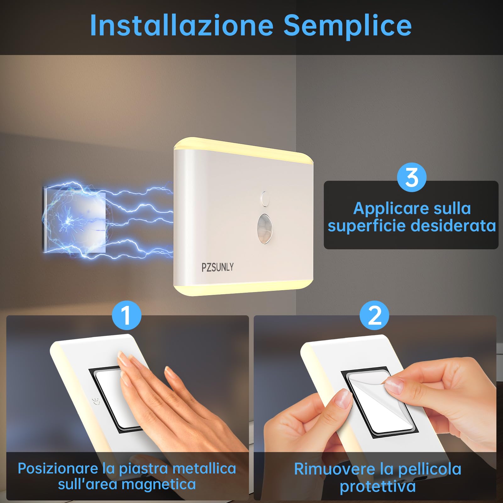 Luce Notturna Sensore Movimento,5 Colori RGB Luci Led Dimmerabile | Luce con Sensore di Movimento da Interno, Ricarica USB, Design Magnetico, Luci Notturne per Scale, Camera da Letto,6 pezzi