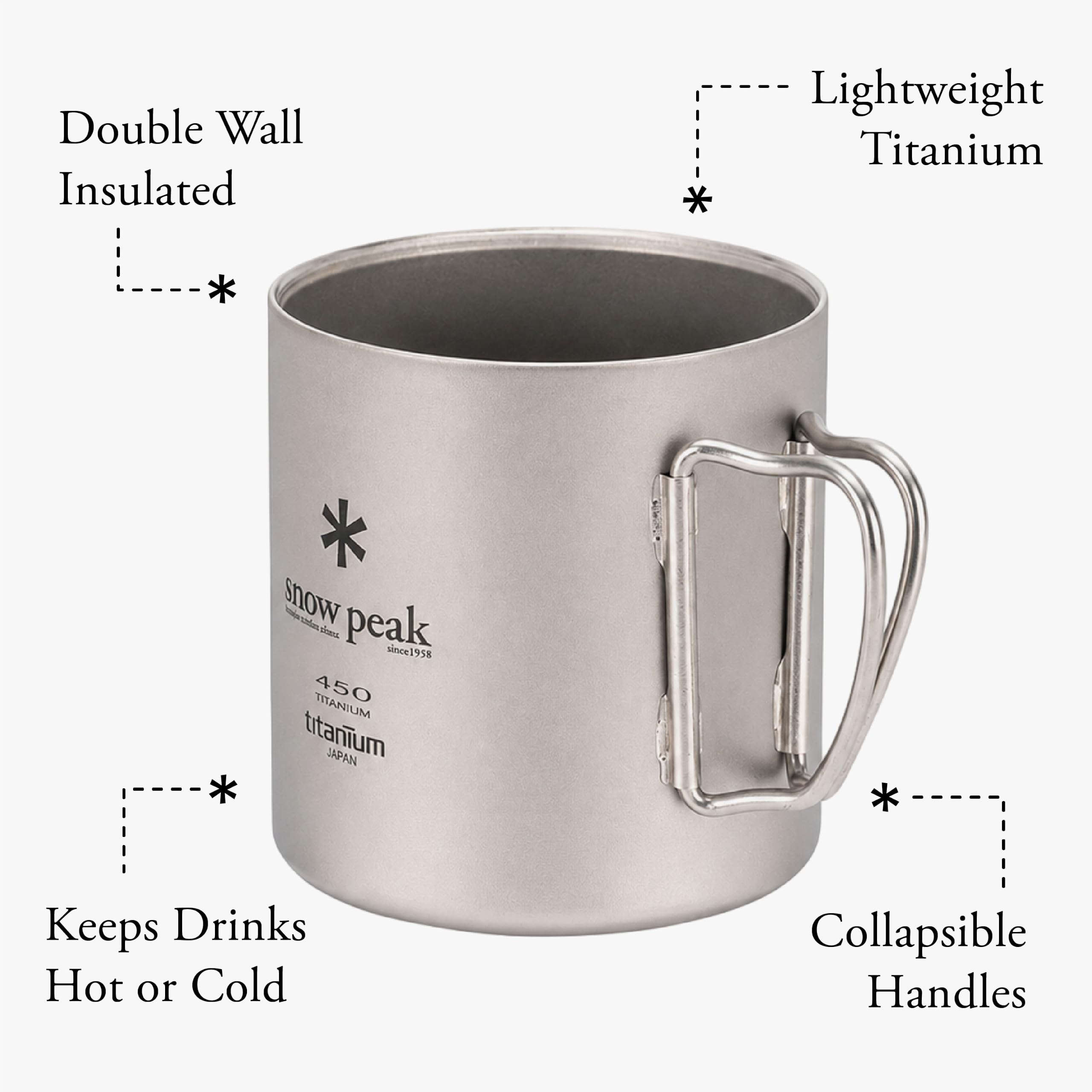 Snow Peak's Ti-Double 450 Mug, Japanese Titanium, Made in Japan