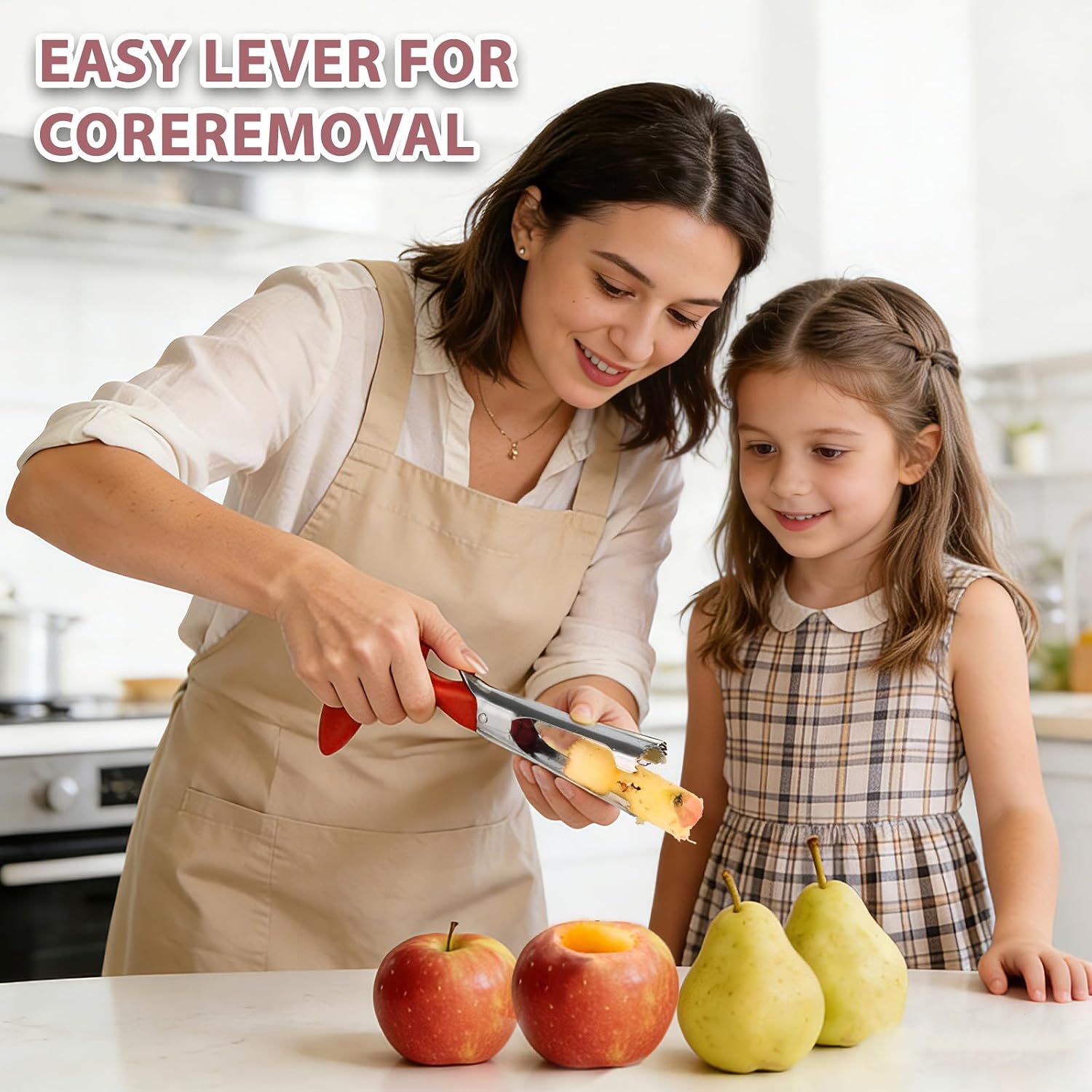 Premium Apple Corer Tool, Apple Core Remover with Sharp Serrated Blades, Ergonomic Handle & Stainless Steel - Easy Push for Quick Coring, Fruit Core Remover for Apples, Pears, Peppers
