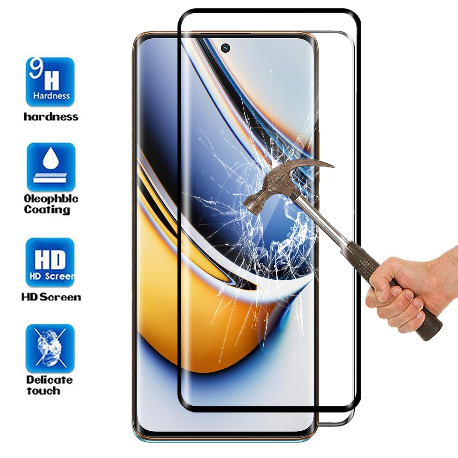 Vetro Protettivo UV Per Realme 11 Pro / 11 Pro Plus (3 Pezzi) – Copertura Completa, Tecnologia LOCA, Sensibilità Al Tocco, Anti Graffio