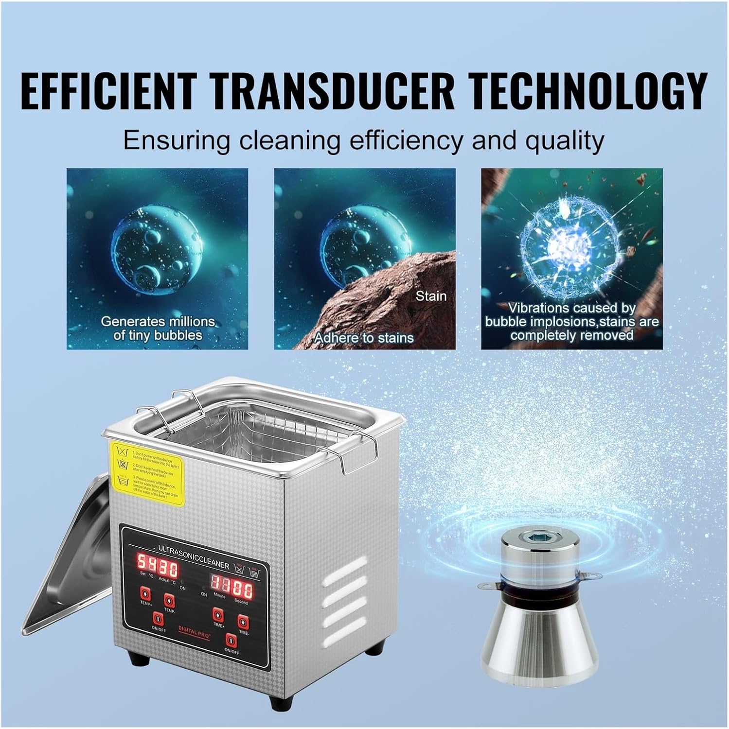 Ultra Cleaner with Digital Timer & Heater - Professional Stainless Steel Ultrasonic Cleaning Machine for Jewelry, Watches, Eyeglasses & Small Accessories