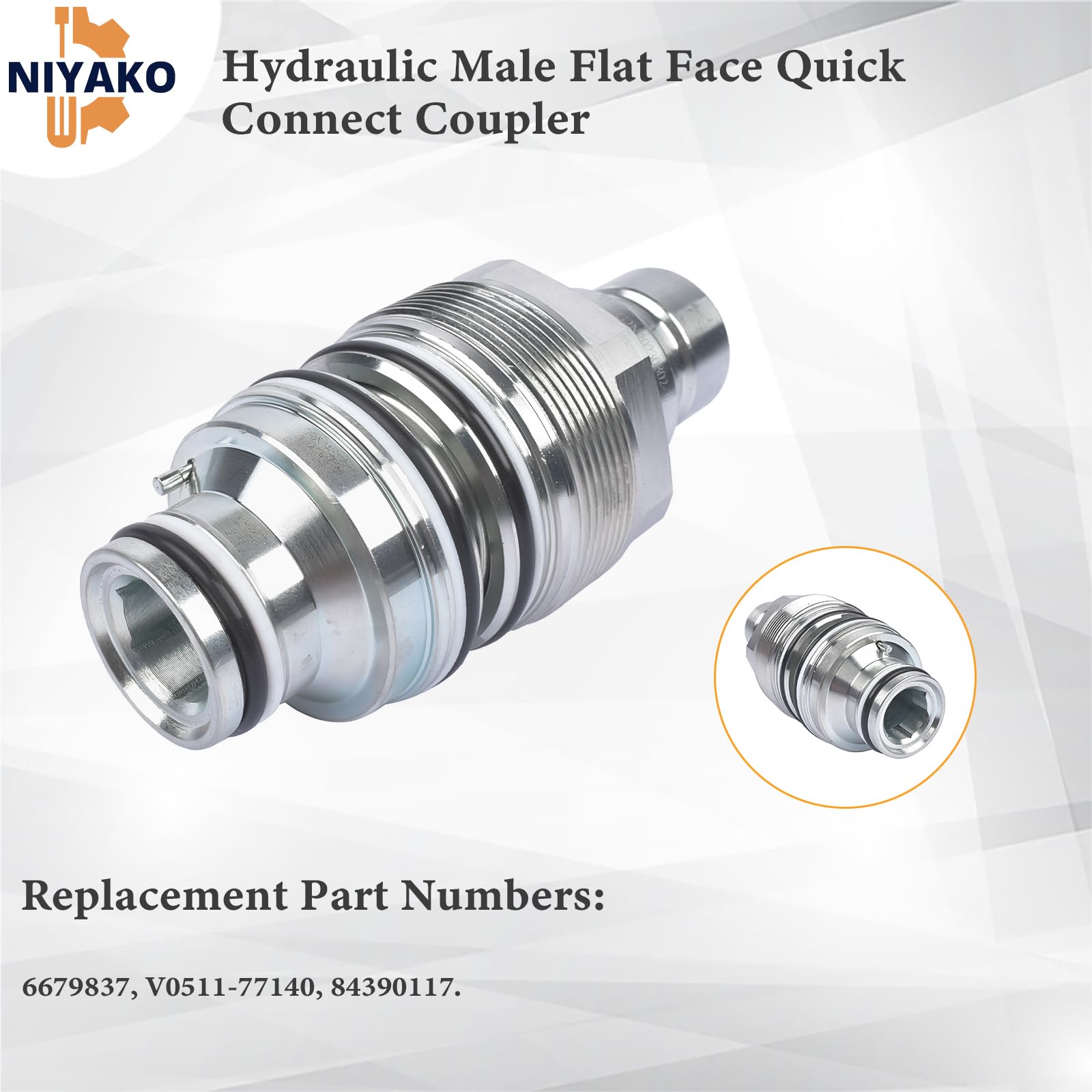 Coupleur hydraulique mâle plat de rechange 46 mm # 6679837 V0511-77140 84390117 pour Kubota SVL75 Bobcat 753 763 773 S130 S150 S160 S175 S185 S185 S185 205 S 330
