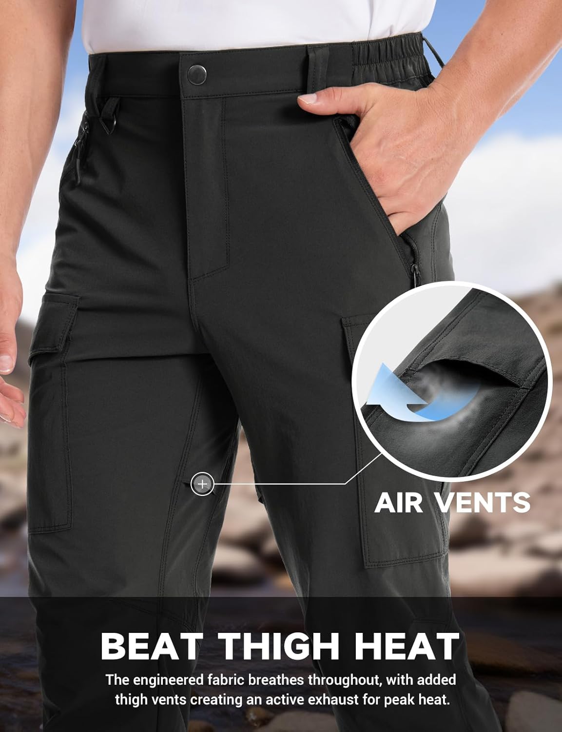 Moosehill Hiking Pants Men Stretch: Breathable Waterproof Quick Dry Lightweight Nylon Spandex Pants for Fishing Travel
