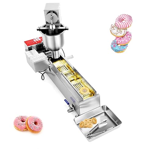 VEVOR Commercial Automatic Donuts Machine, Single Row Donuts Making Equipment, Stainless Steel Frying Auto Fryer, with 3 Size Molds, Auto Counting