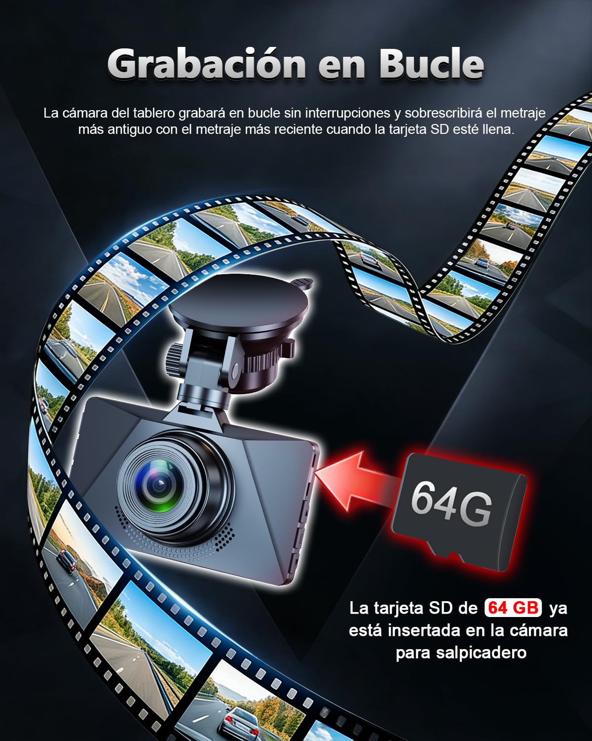cámara de salpicadero Delantera y Trasera para Coche, Tarjeta de 64 GB incluida, cámara para Coche FHD 1080P, Gran Angular de 170°, HDR, grabadora de conducción, grabación en Bucle, visión