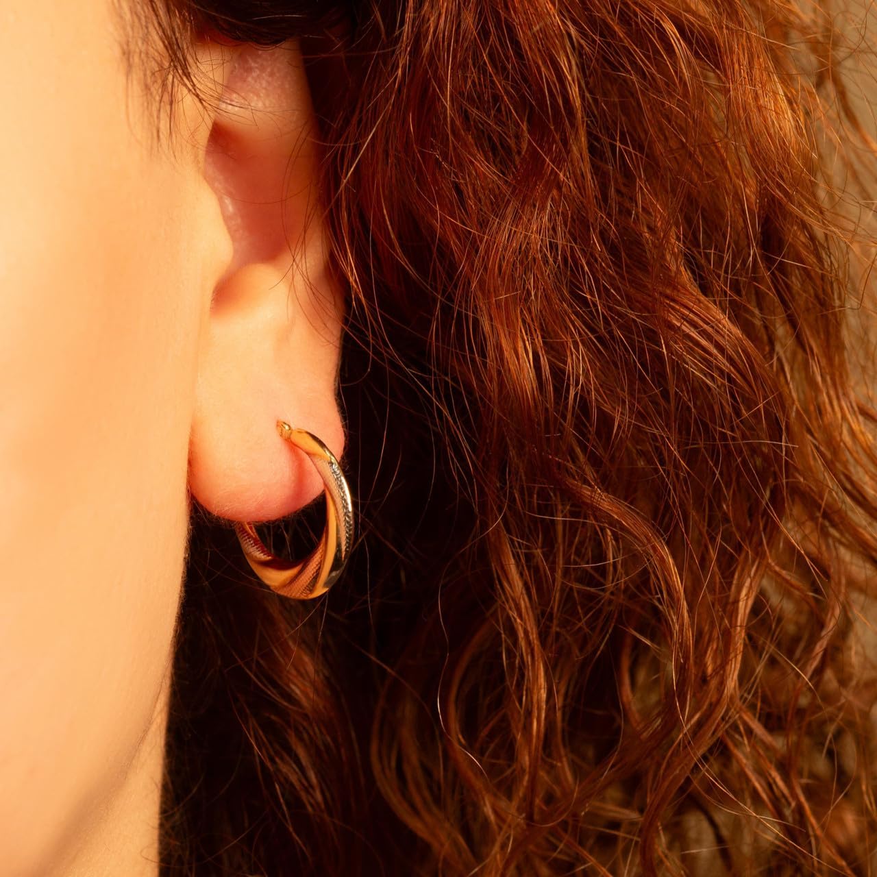 Tri-Color Gold Sparkle Cut Reversible Twisted Round Hoop Earrings for Women | 10K or 14K White, Rose, and Yellow Gold