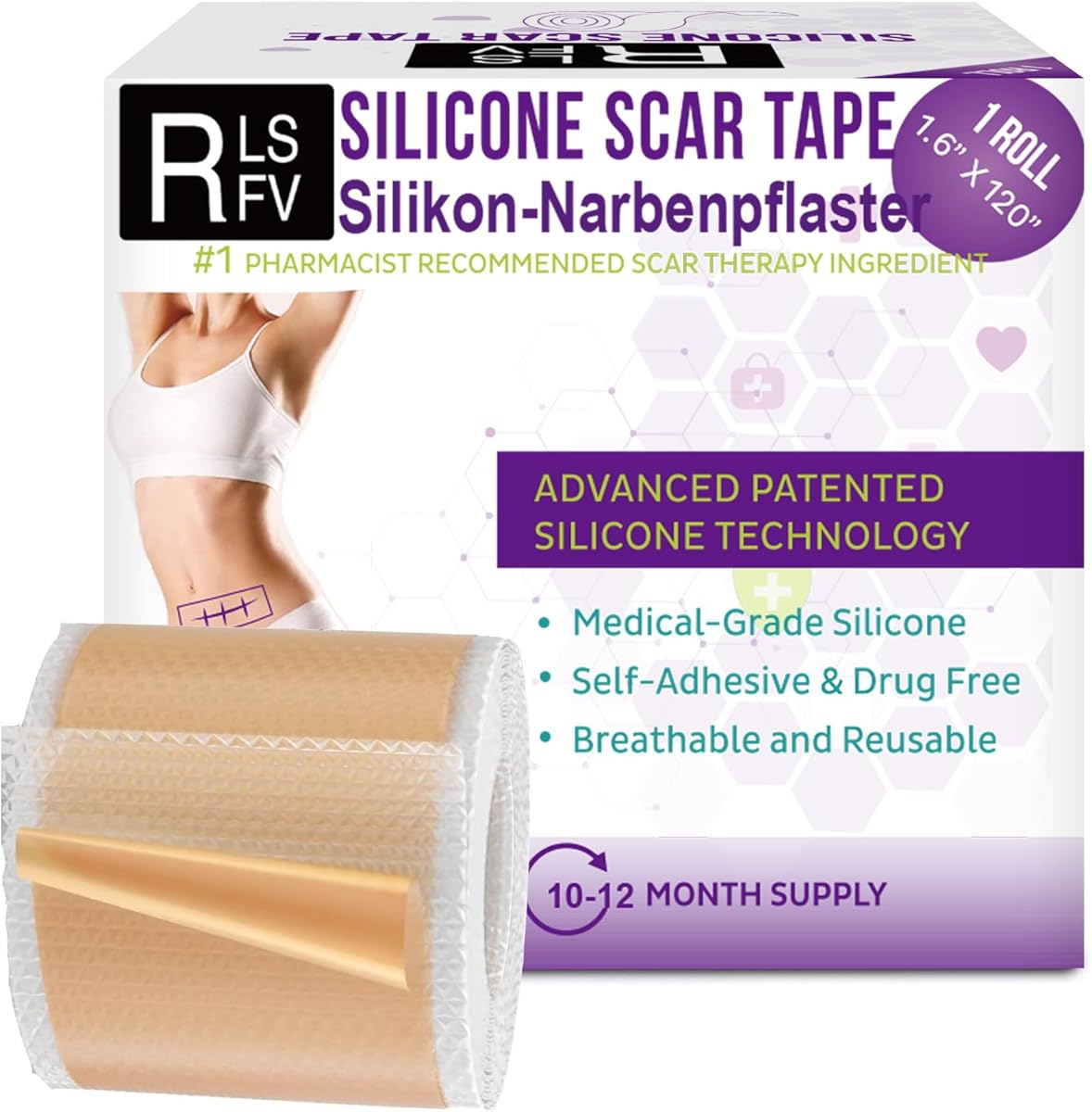 Scar Silicone Gel Sheets for Stretch Marks: Advanced Scar Removal Sheets for Old and New Scars from Surgery - C Section - Burns - Acne - Injury - Keloid Treatment for Skin Types of Ears - Face - Body