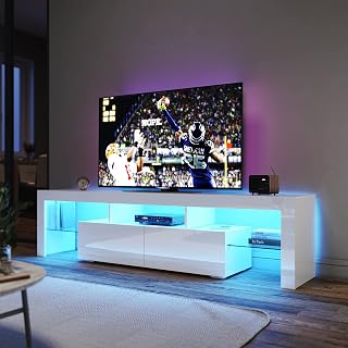 ELEGANT TV Cabinet with LED Light, 180cm TV Stand Unit with 2 Drawers and Open Shelves, Modern High Gloss TV Entertainment Unit for Living Room Home Furniture