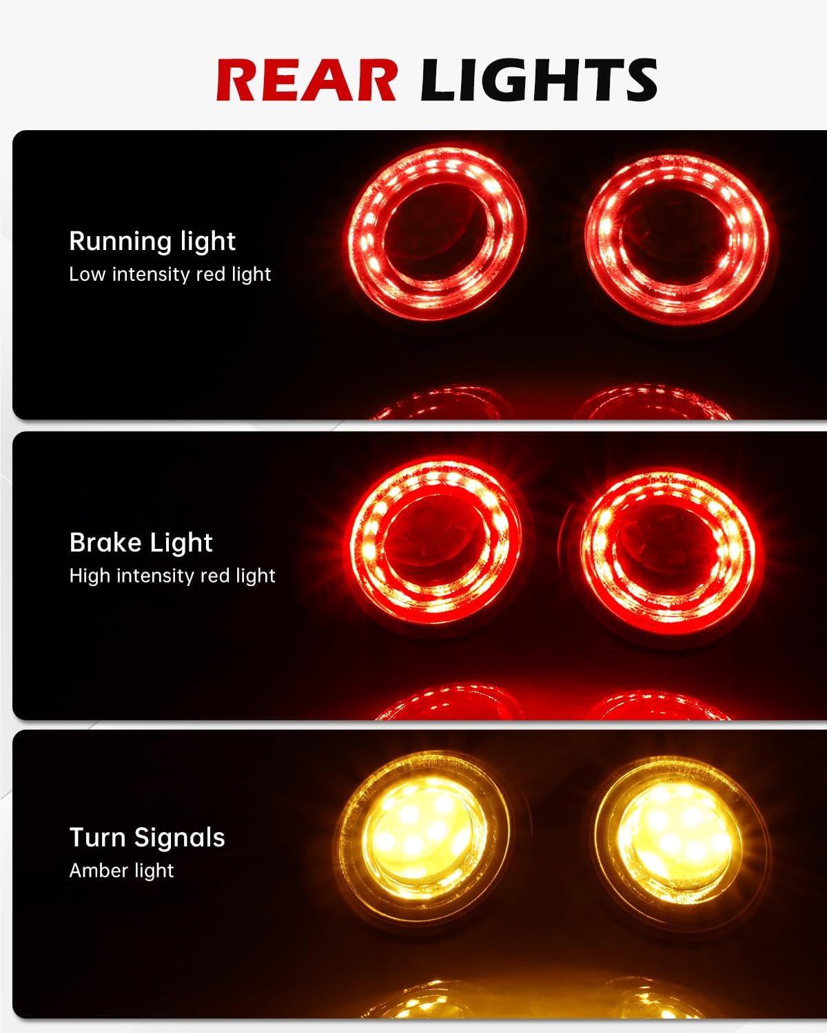4PCS Motorcycle LED Turn Signals Front and Rear Kit, White Ring Front Blinkers & Brake Stop Running Lights, Bullet Indicators Fit for Cruiser Chopper Bobber Street Bike (Black-4PCS)