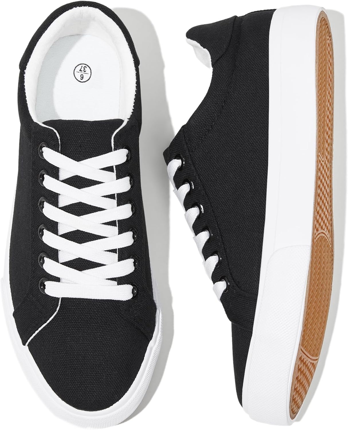 Rominz Women's White Canvas Sneakers Black Casual Non Slip Shoes Lightweight Comfortable Walking Shoes for Women