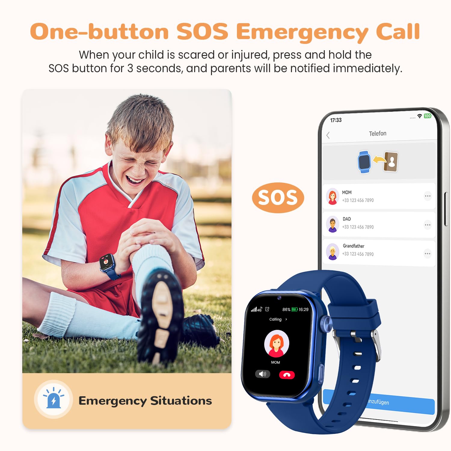 RUXINGX 4G Reloj Inteligente Niño, IP68 Impermeable Smartwatch Niños con GPS y Llamadas, Videollamada, Chat de Voz, SOS, Azul
