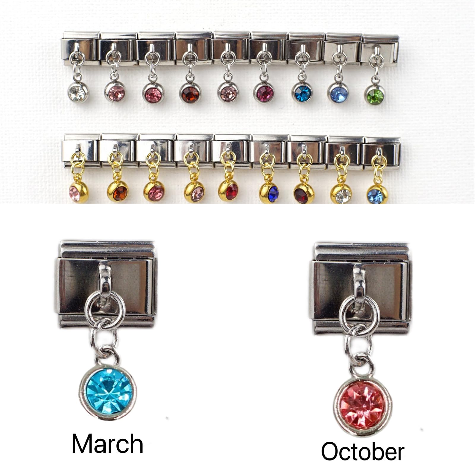 12er Pack italienische Charm Verbindungsperlen aus Edelstahl zur Schmucksuche, Schmuckzubehör, geeignet für die Herstellung von Armbändern, Anhänger aus Edelstahl
