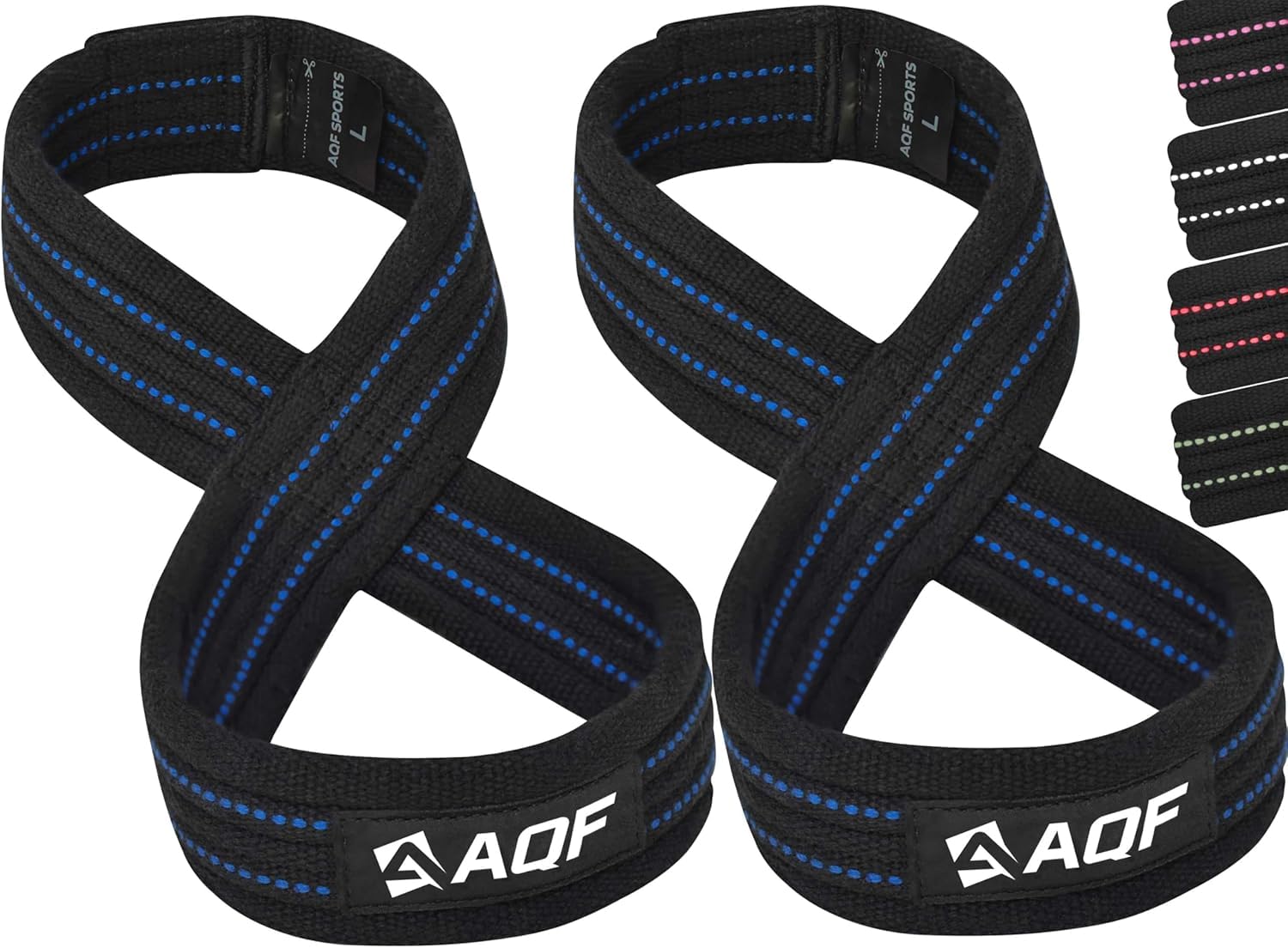 AQF Figure 8 Lifting Straps, Anti Slip Gym Wrist Supports for gym, Powerlifting, Weightlifting, Deadlifting, Heavy Duty Gym Straps, Ideal Lifting Straps for Strength Training (Black & Blue, M)