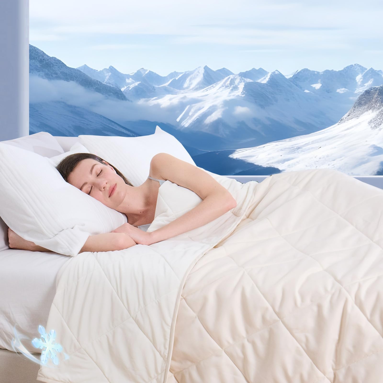 ZonLi Cooling Blanket for Hot Sleepers, 48''x72'' Twin Size Lightweight Cool Touch Breathable Summer Blanket for Night Sweats, All-Season Cold Blankets, Cream