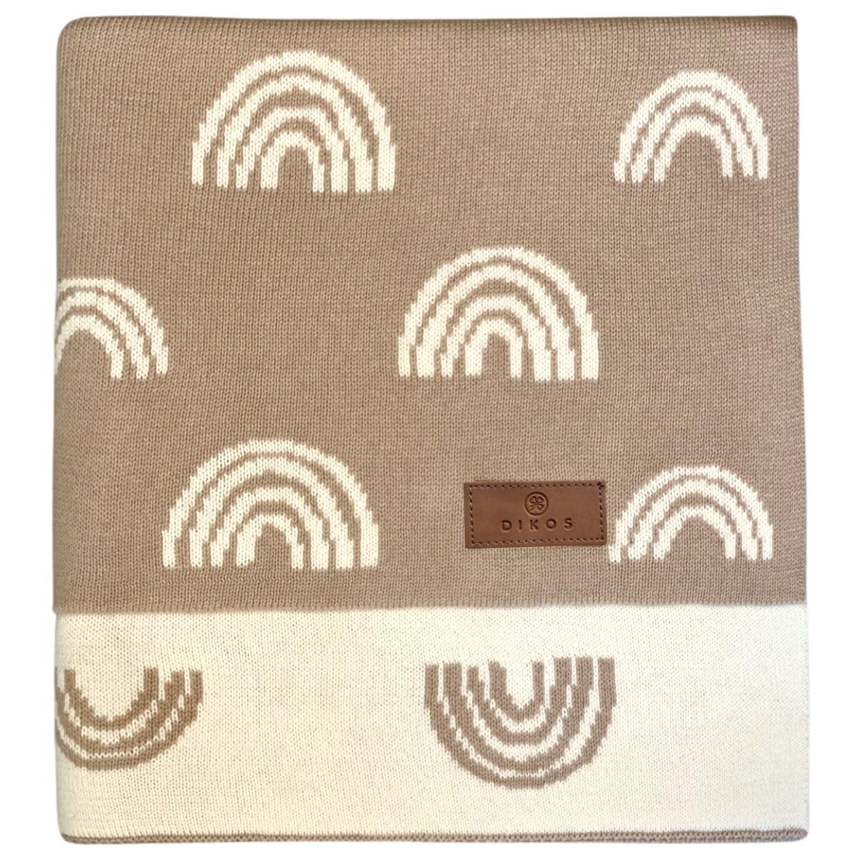 DIKOS® Cotton Baby Blanket, Winter Blanket Rainbows Beige, 100% GOTS Certified Organic Cotton