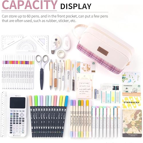 Miniatura 4 de EASTHILL Estuche para lápices de gran capacidad con asa, bolsa suave para bolígrafos, bolsa organizadora de suministros escolares para adolescentes,