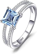 JewelryPalace 1.2ct Taille Princesse Bague Naturelle Bleu Ciel Topaze en Argent Sterling 925, Bagues Pierre Anneau Femme Plaqué Or Jaune Plaqué Or Rose, Ensemble Parure de Bijoux Cadeau Anniversaire
