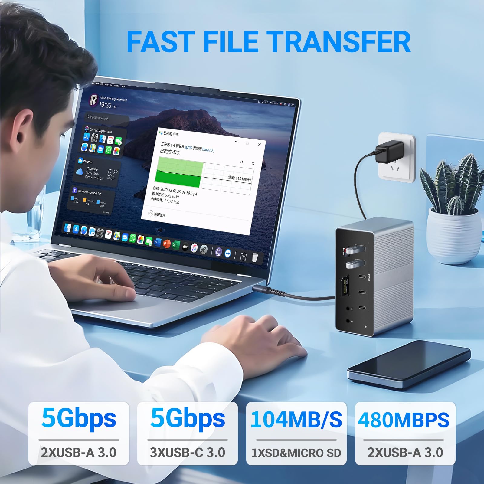 Station d'accueil USB C 19 en 1, Dock USB C Double Hôte avec 4 Écrans, Triple HDMI + DP, 8K@30Hz & Double 4K@60Hz, Hub USB Multiports avec PD 100W, RJ45 Gigabit, SD/TF, Audio pour Windows MacBook
