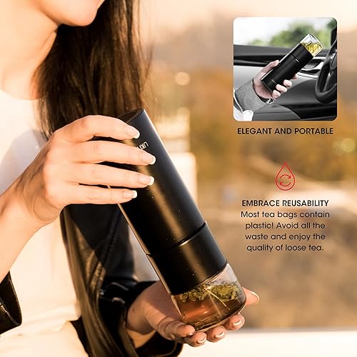 Miniatura 6 de Ukiyo Steel - Botella infusora de té y frutas de acero inoxidable y vidrio de alta calidad, vaso de viaje con filtro de acero inoxidable