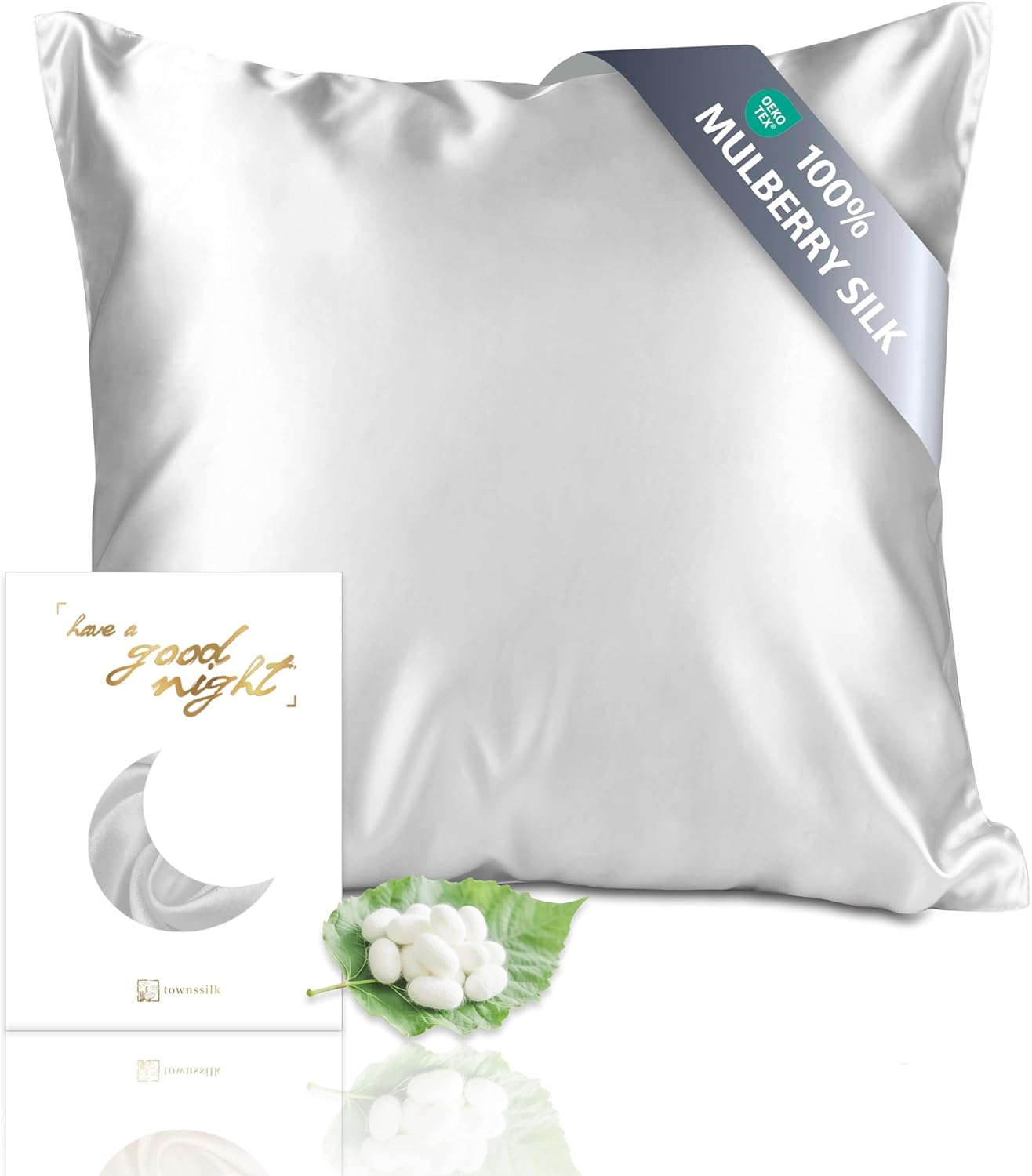 townssilk Federa seta cuscino,100% naturale seta di gelso 19momme,doppia faccia,benefica per capelli e pelle,ipoallergenica,cerniera nascosta,1 pz,40x40cm,Argento