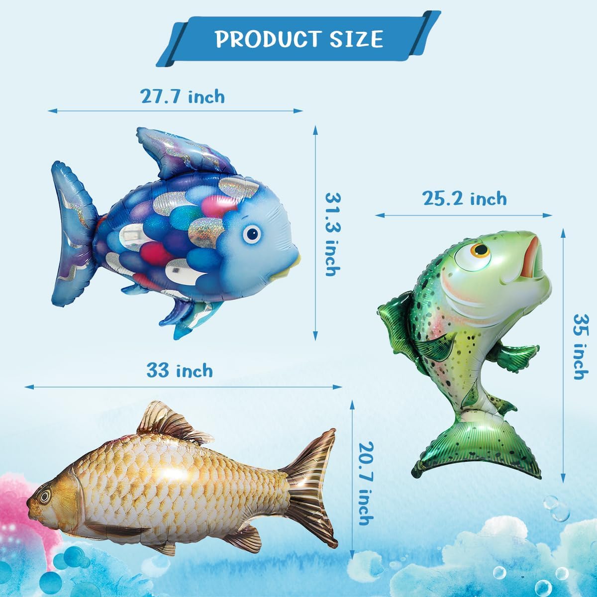 6Pcs Fish Balloons for Gone Fishing Birthday Party Decoration, Realistic Carp Salmon Rainbow Fish Balloons for Let's Go Fishing Party Fishman Baby Shower
