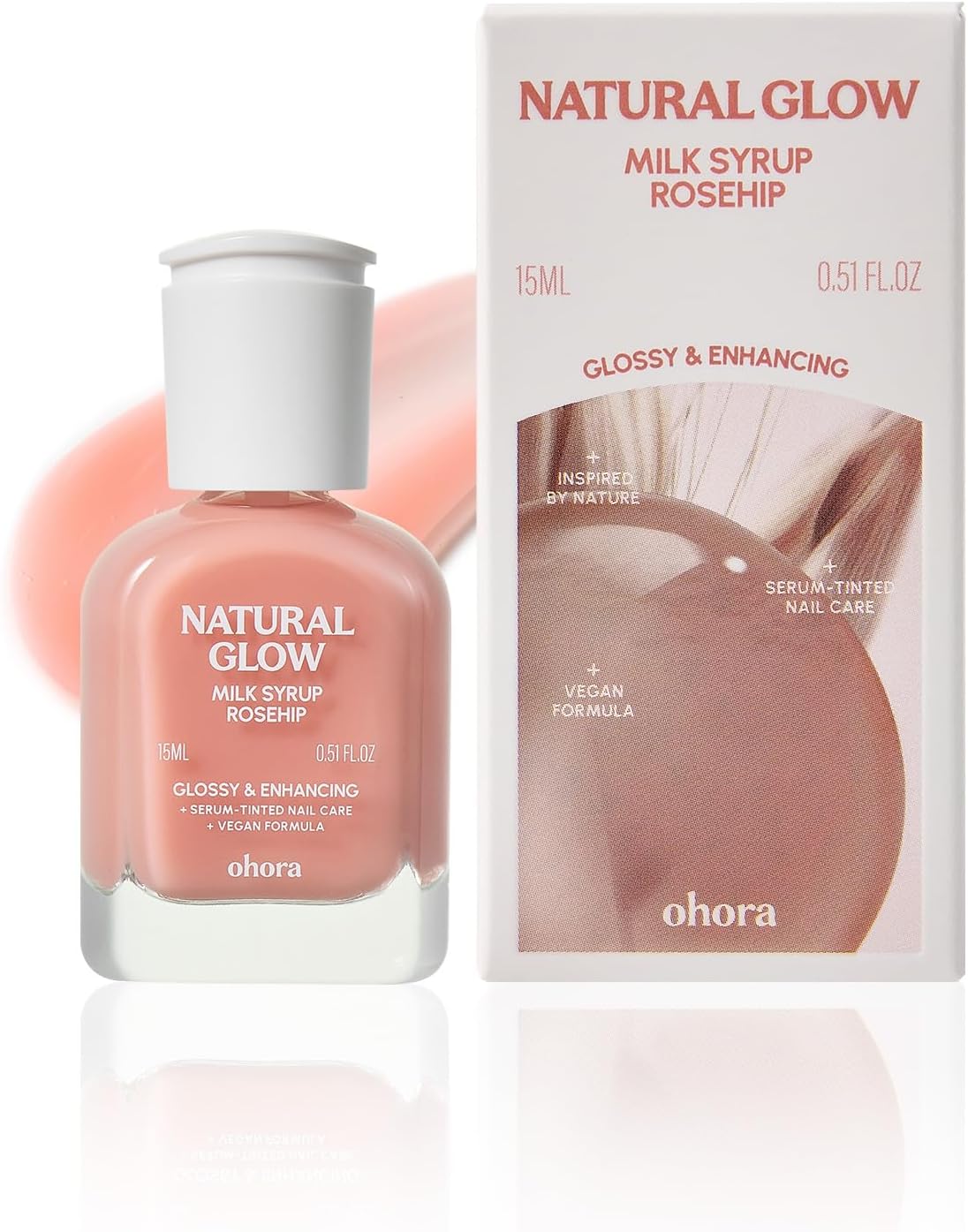 ohora Natural Glow Milk Syrup Nail Strengthener (Rosehip) - Tinted Nail Hardener for Brittle, Damaged Nails, Quick-Dry Glossy Finish, Nail Repair & Growth, 15 mL