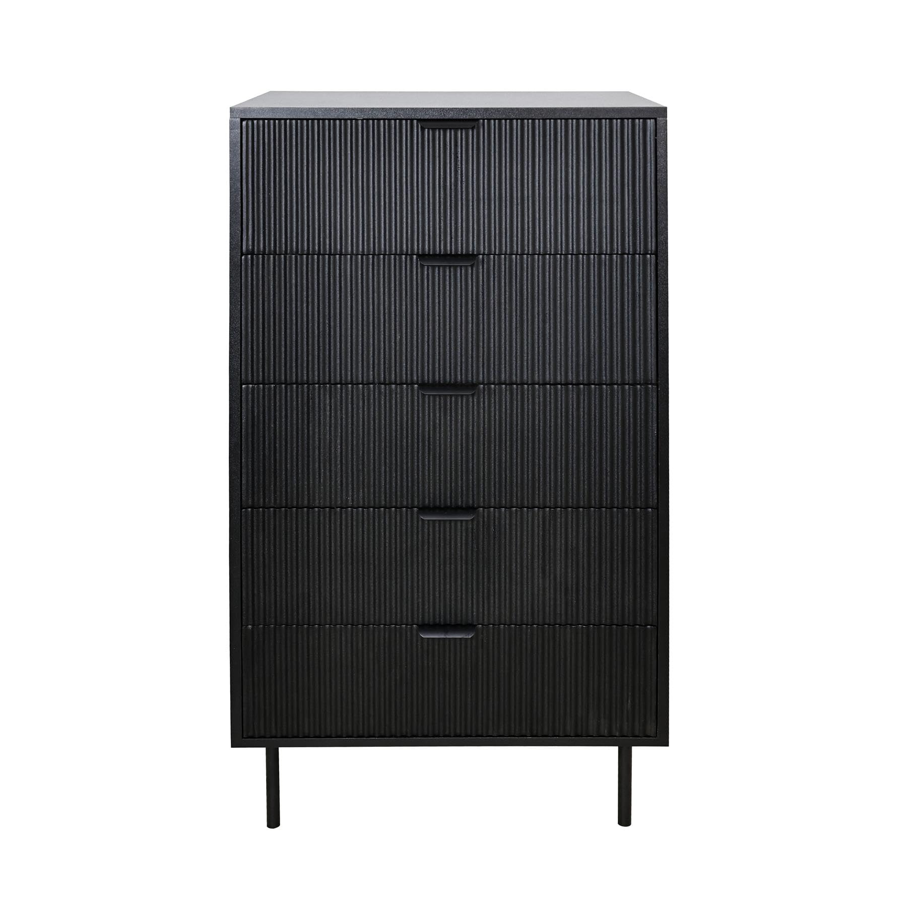 OHS 5 Drawer Chest of Drawers Ribbed Wooden Storage Cabinet Dresser, Black