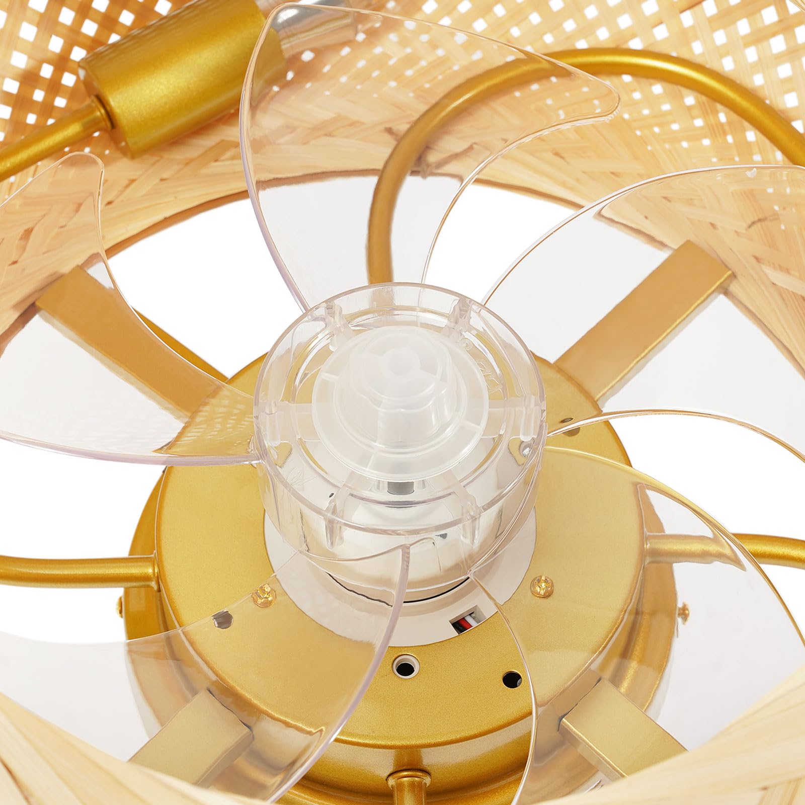 Ventilatore da soffitto in bambù con luci e telecomando in rattan, 6 velocità, motore reversibile, velocità del vento regolabile, ideale per camera da letto e sala da pranzo (dimensioni: T
