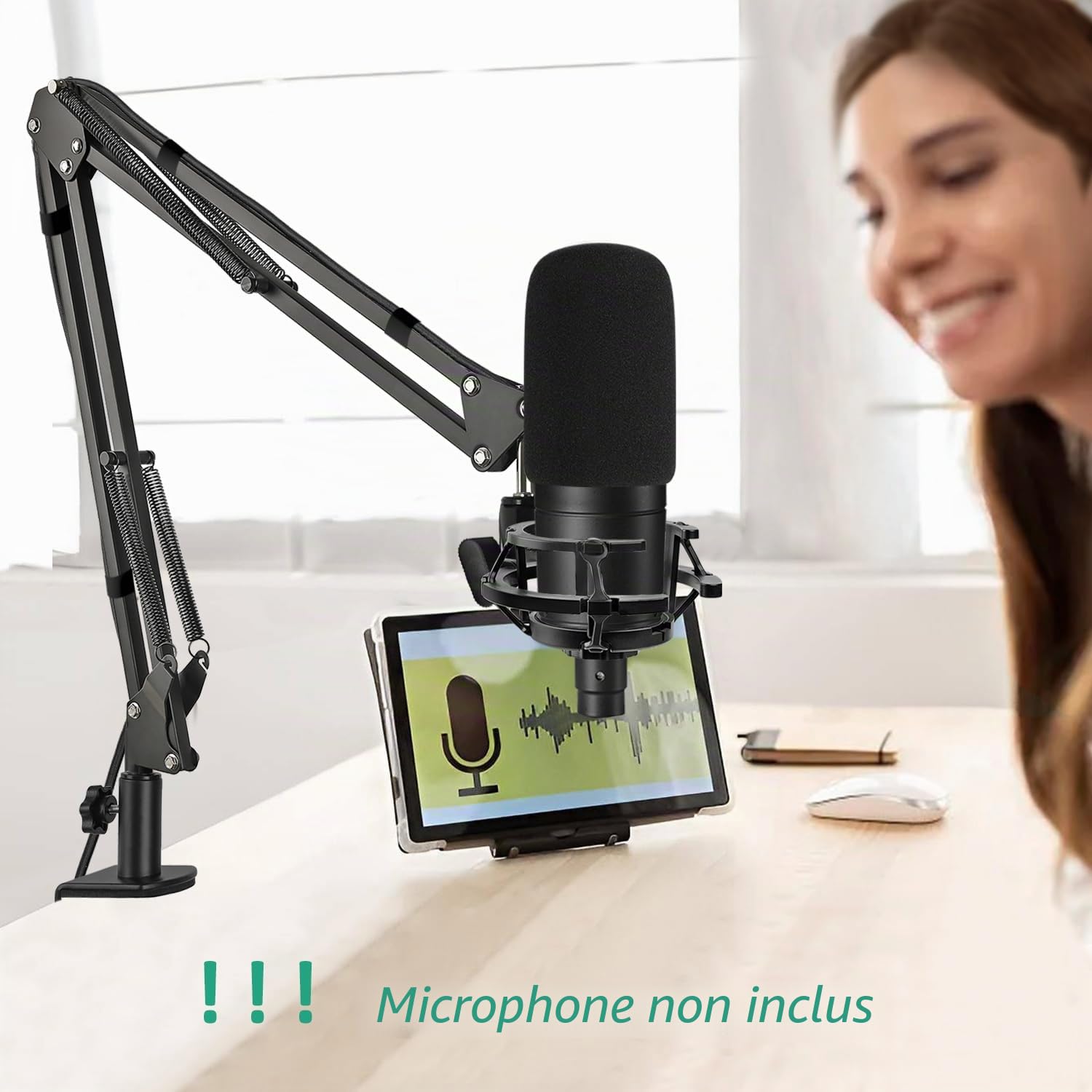 AT2020 Bras de microphone réglable avec support anti-chocs, protection contre le vent en mousse et serre-câbles pour AT2020 AT2020USB AT2020USB+ AT2035 Mic
